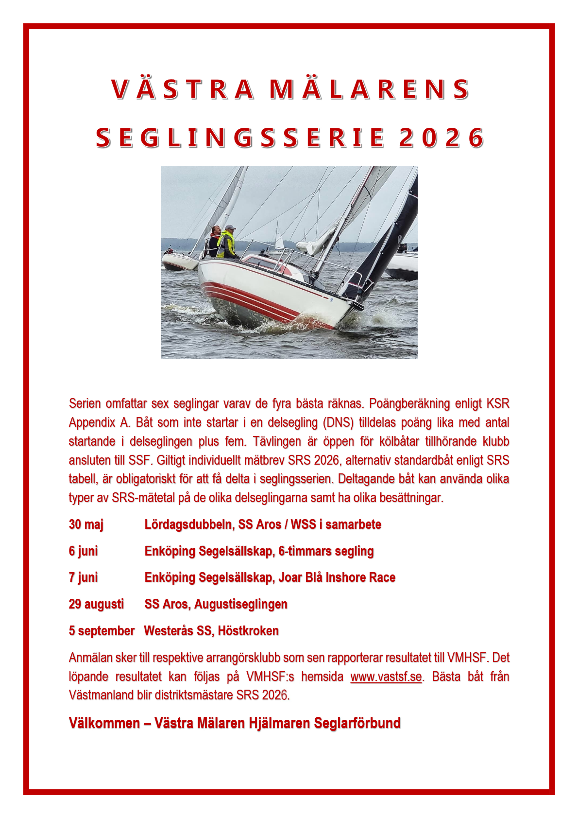 Affisch för Västra Mälarens Seglingsserie 2026